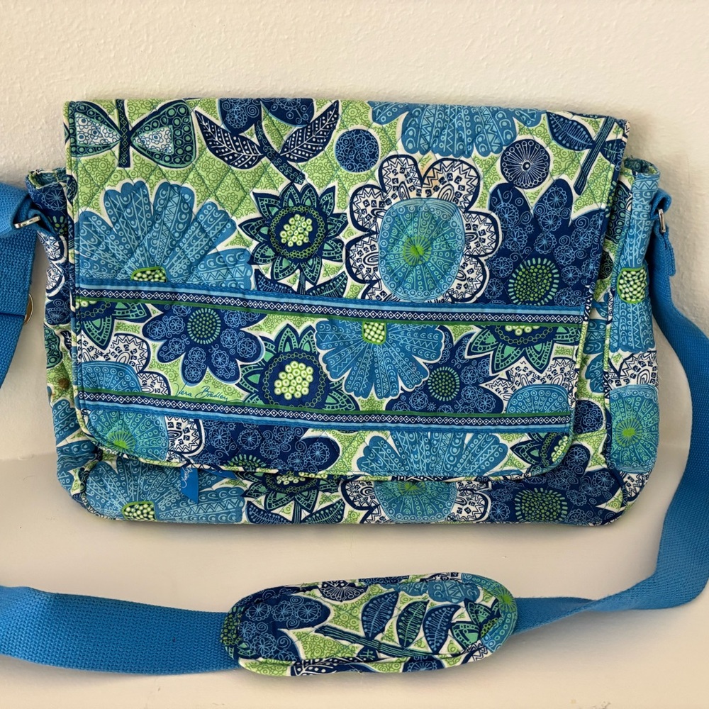 Vera Bradley Blue and Green Floral Laptop Bag